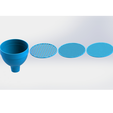 conjunto3.png Strainer funnel for filtering, with three interchangeable filters of different sizes.
