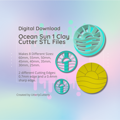 Cover-6.png Archivo 3D Clay Cutter STL File Ocean Sun 1 - Earring Digital File Download- 8 tamaños y 2 versiones de cortador, cortador de galletas・Idea de impresión 3D para descargar