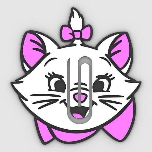 kitten Marie-v2 - Paper clip - bookmark - STL file 3D model