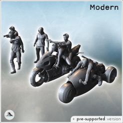 1-PREM.jpg Set von sechs post-apokalyptischen Bandenmitgliedern mit zwei futuristischen Motorrädern (2) - Mittelalterliche Gotik Feudale Alte Archaische Saga 28mm 15mm RPG