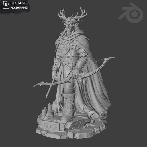 Forest Guardian Archer STL - Fantasy Elf Hunter Statue 3D Printable Model