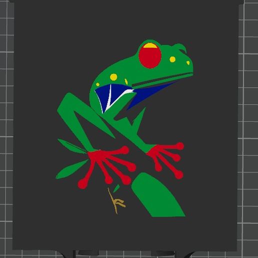 Tree-Frog-BBL-Color.jpg Desenho de uma rã no cartão Tampa de caixa com desenho de uma rã modelado para facilitar a pintura no software