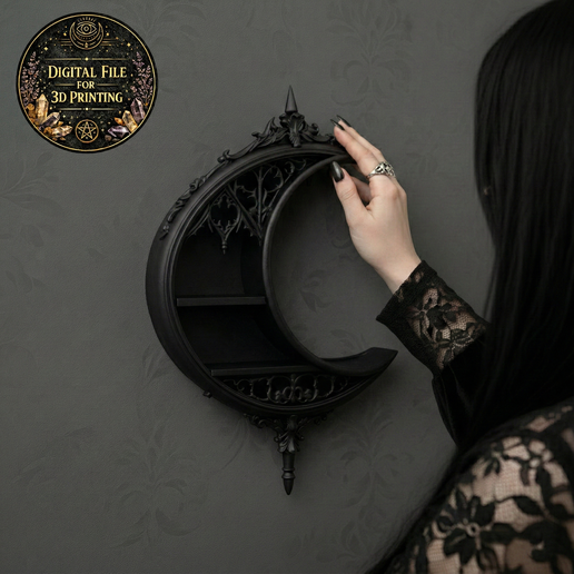 Gothic Crescent Moon Wall Shelf STL – Cathedral Style Lunar Niche for 3D Printing