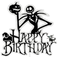 happy-bday-skelly.png Jack Skellington HAppy Birthday Topper/ Birthday centerpiece / Party Decor / NBC decor/ Oogie boogie/ zero / gift/ Halloween /christmas topper