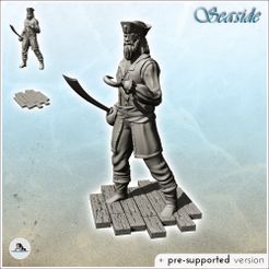 1-PREM.jpg STL file Pirate captain with hook and eye with sword (6) - Jungle Blackbeard Island Beach Piracy Caribbean Medieval・3D printer model to download