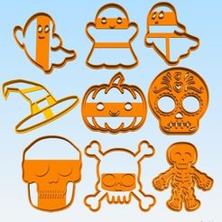 PACK-PROMO-HALLOWEEN-X9-cookie-cutter.jpg STL file Halloween cookie cutter stamp - promo x9・3D printing template to download
