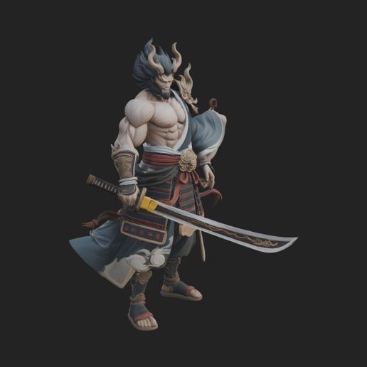 Horned Oni Samurai Statue Design 3 - 3D Print Model