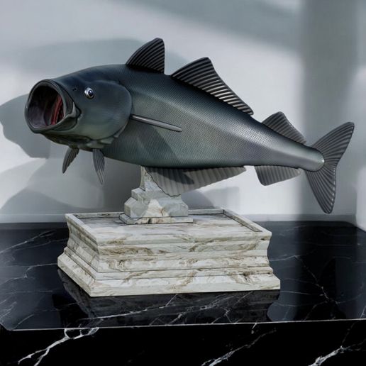 Coalfish-fish-statue-trophy-box_.jpg COALFISH / POLLACHIUS VIRENS trophy with storage space for 3d printing