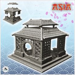 1-PREM.jpg STL file Oriental altar with round openings and curved double roof (2) - Medieval Asia Feudal Asian Traditionnal Ninja Oriental・3D printer model to download