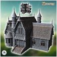 1-PREM.jpg Large medieval manor house with entrance staircase and multiple roof towers (31) - Medieval Gothic Feudal Old Archaic Saga 28mm 15mm RPG