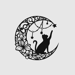 Lune-chat-fleurs-2D.png Fichier STL Lune Chat Fleurs 2D・Modèle à imprimer en 3D à télécharger