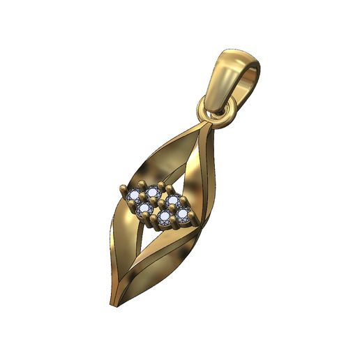Tri-cluster-Mirored-Open-link-Leaf-pendant-01.jpg Треугольная подвеска с бриллиантовым кластером и шармом в виде витых листьев 3D печатная модель