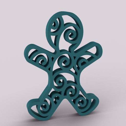Swirl Gingerbread Man Pendant Keychain 3D model