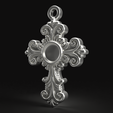 9.png Baroque Cross Pendant with Cabochon Setting 3D print model