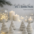 christmas-tree-set.png Minimalist Christmas Tree Set – 4 Styles (Snowy, Snowy with Star, Ribbed, Ribbed with Star) – 3D Printable STL Files, Scalable Holiday Decor
