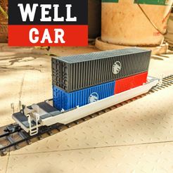 WellCar_PXL11.jpg Well Car with Shipping Containers - Dragon Railway