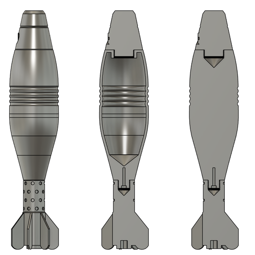 🐚 40 mm Mortar shell with propellant charges・ STL File for 3D printing ...