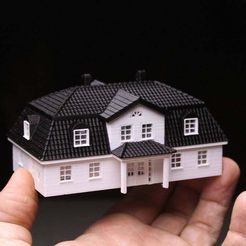 perspective_2.jpg Fichier STL gratuit Maison avec abri pour voiture à l'échelle N et H0・Objet imprimable en 3D à télécharger