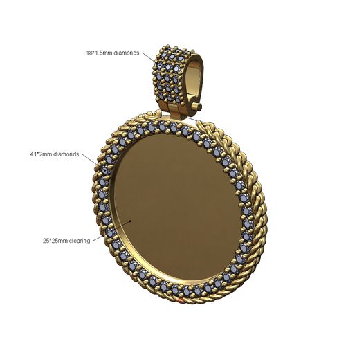 Cuban link halo round diamond memory picture pendant 3D print model 3D model