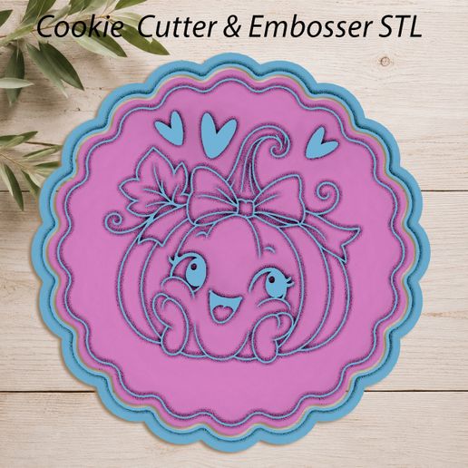 Pumpkin Cookie Cutter & Embosser STL | Cute Girl Pumpkin with Bow | Halloween