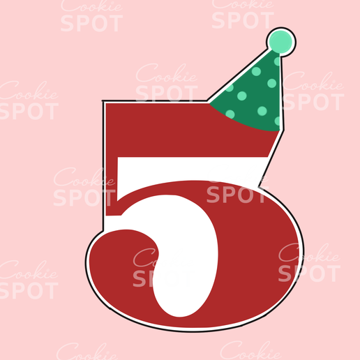 Number 5 with Party Hat Cookie Cutter 3D model