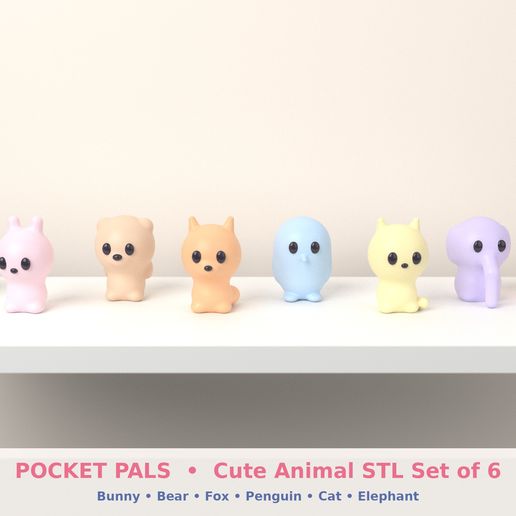 Pocket Pals Cute Animal Figurines Set of 6
