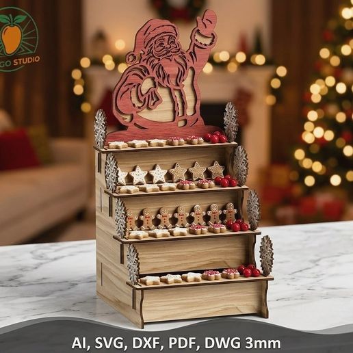 3D Christmas Santa Display Stand SVG 3mm