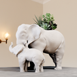 elephant-with-calf-planter-1.png Elephant with calf planter pot flower vase 3d print STL file