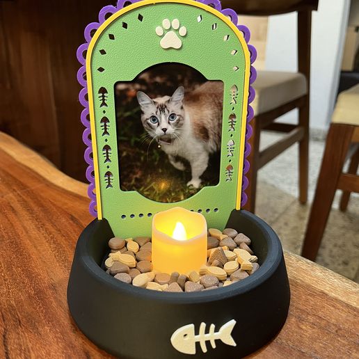 🐱 PORTARRETRATO GATO ALTAR DÍA DE MUERTOS・Archivo STL para