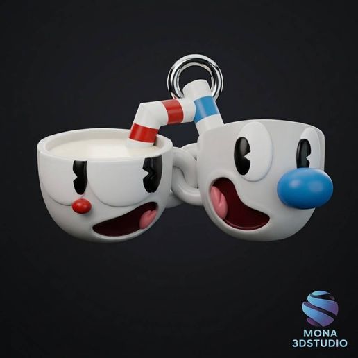Cuphead and Mugman Keychain - Presupported 3D STL Model