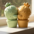 2.png Обнимающаяся пара кактусов - декор на День святого Валентина, милый подарок для дома и офиса, 3D-печатный STL-файл с возможностью разделения и соединения.