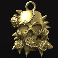 Skull-roses-.1.jpg STL-Datei Anhänger mit Totenkopf und Rosen herunterladen • Vorlage für den 3D-Druck, Majs84