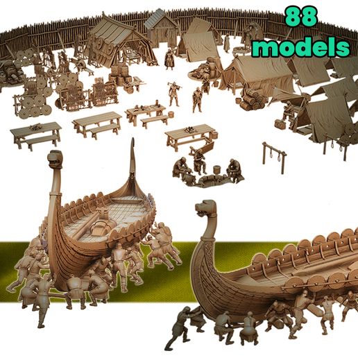 3D Vikings Fishermen's Village – Dock, entrepôt, 2 tableaux d'affichage – Terrain de table idéal pour donjons et dragons, jeux de guerre, échelle de 28–32 mm, non peint