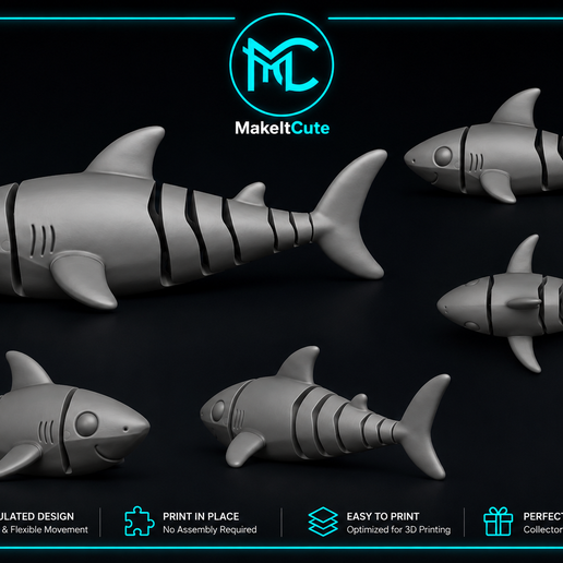 Cute Pink Shark – Articulated 3D Print