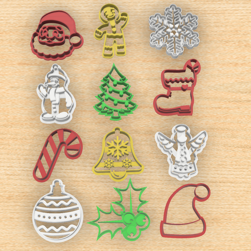 set x12 cortantes navideños.png Archivo STL Pack x12 Cortantes para galletas de Navidad・Plan imprimible en 3D para descargar, 3dokinfo