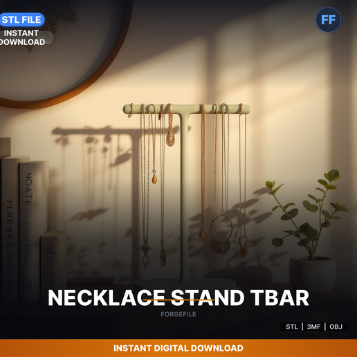 T-Bar Necklace Display Stand, Holds Multiple Necklaces, - 3D Printable STL File
