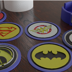 PosaVasos.Liga.Render2.png ▪ Kit 6 Coasters 🥤 Justice League + Case 🌟 *Batman Aquaman Superman Wonder Woman Flash Green Lantern*.