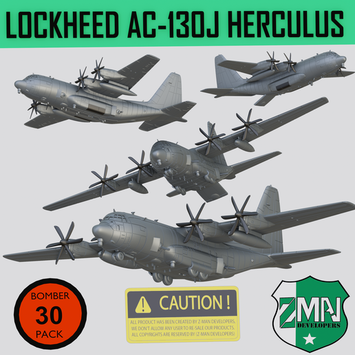 🛩️ LOCKHEED AC-130J HERCULUS V2 (4 IN 1) GUNSHIP・ STL File for