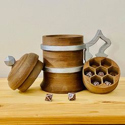 35653066-67EA-426D-9156-AEC05A2FB92D.jpeg 3D file Medieval Inspired Antique Wooden Beer Mug Dice Box + Dice Set・3D printing idea to download