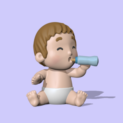 BabyWithBottle1.PNG 3D-Datei Baby mit Flasche・3D-druckbares Modell zum Herunterladen, Usagipan3DStudios