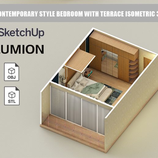 Contemporary style Bedroom with terrace Isometric 3d view 3D model