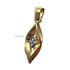 Diamond-square-cluster-Mirored-Open-link-Leaf-pendant-00.jpg Racimo cuadrado de diamantes hoja retorcida colgante fianza y encanto modelo de impresión 3D
