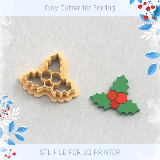 Christmas Mistletoe Clay Cutter, Winter Earring Cutters, Christmas Clay Cutters, Mini Clay Cutters 3 Sizes 3D model