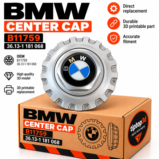 BMW Center Cap B11759 / 36.13-1 181 068 – 3D Printable Replacement Part