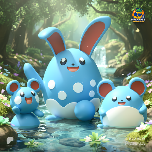 Pokemon - Azurill, Marill and Azumarill STL File for 3D printingCults