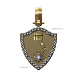 Diamond-Shield-Motor-piston-pendant-00.jpg STL file Diamond piston gear shield pendant with bail 3D print model・3D printer design to download