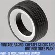 Tires_page-0011.jpg Pack of vintage racing, cheater slicks and hot rod tires for scale autos and dioramas! Scalable models