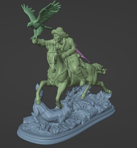 Asian Hunter on Horseback – Eagle Hunting Statue