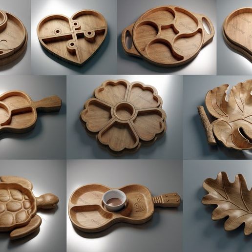 10 Trays Pack V2- Files For CNC and 3D Printers (4 - STL, 6 - STL, Dxf, Svg, Eps, Pdf, Ai) 3D model