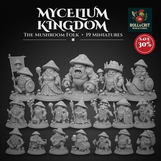 Mycelium Kingdom – The Mushroom Folk (19 Miniatures Bundle)